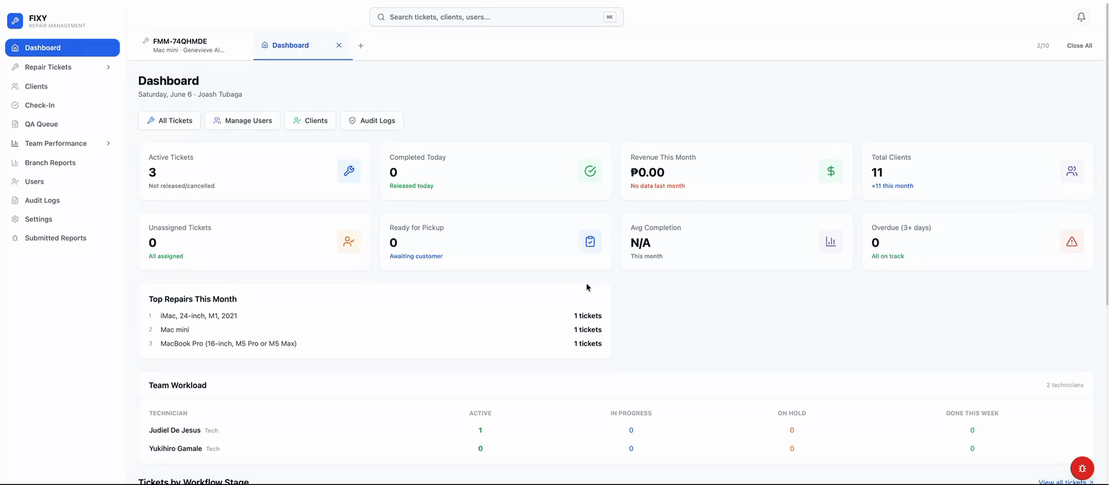 FIXY Dashboard Preview